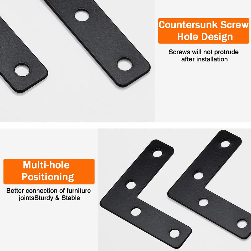 Waziaqoc 20 PCS 2 x 2 Inch Black L Bracket, L Right Angle Flat Corner Bracket (50 x 50mm), Flat Mending Plates Brace for Wooden Frames, Repairment, with Screws 20pcs 50 x 50 mm