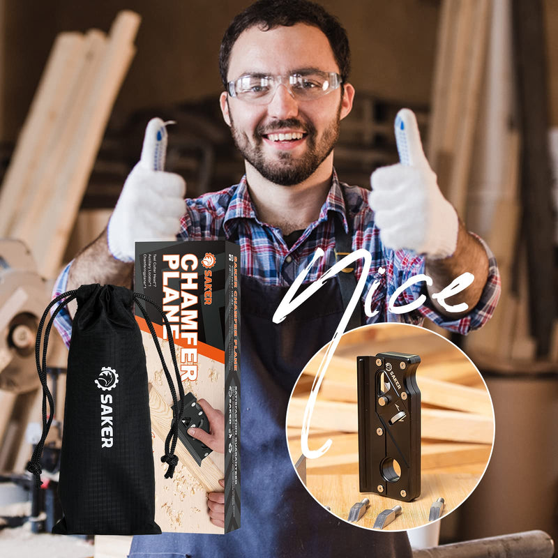 Saker Chamfer Plane-Woodworking Edge Corner Flattening Tool with Auxiliary Locator,Hand Chamfering Planer Suitable for Quick Edge Trimming of Wood (Combination upgrade-6 Cutter Heads, Black) Combination upgrade-6 Cutter Heads
