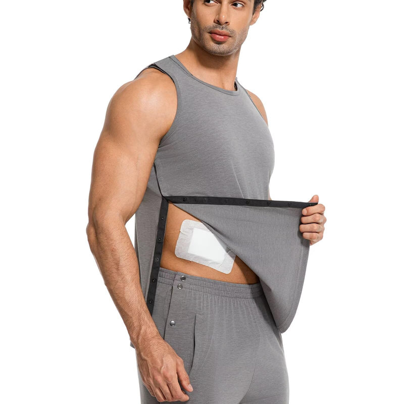 Men Post Shoulder Surgery Vest Sleeveless Tank Top Tear Away Shirt for Men Chemo Port Shirts Recovery Shirts Grey Medium