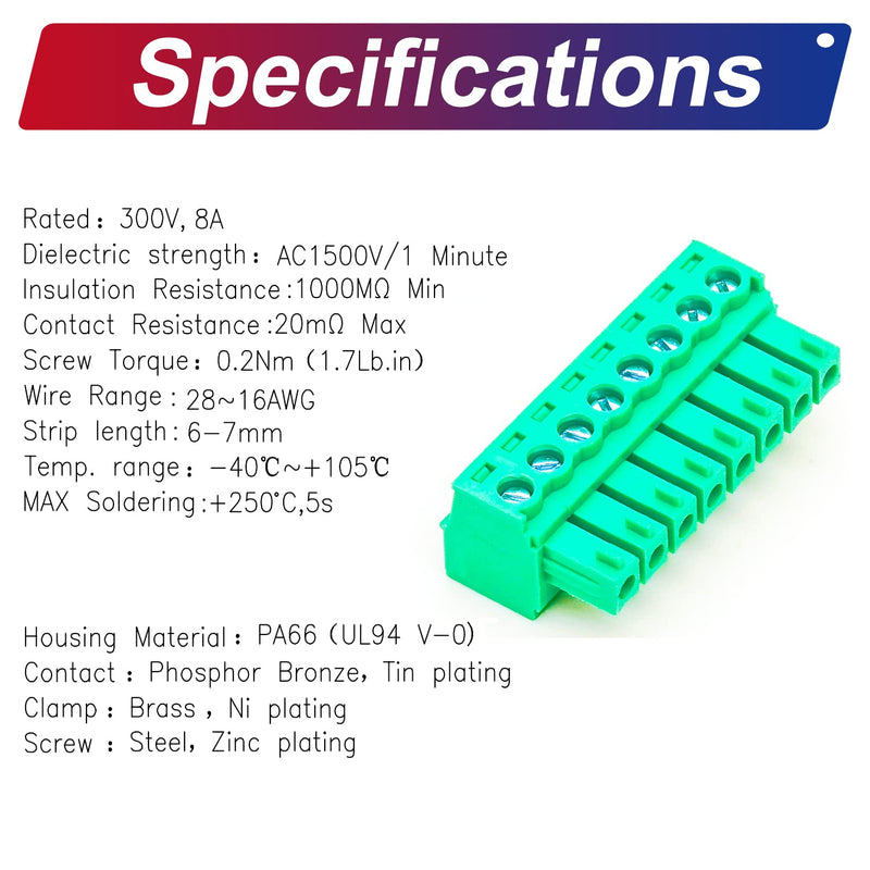 Tcenofoxy 3.81mm 2/3/4/5/6/7/8/9/10/11/12/13/14/15/16/18/20/24 Pin Phoenix Connector PCB Screw Terminal Block Connector (4Pcs 3.81M-8Pin) 3.81MM-8P-4Pcs