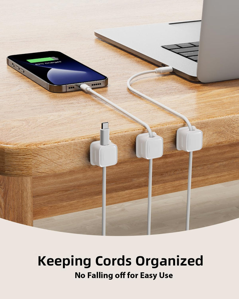 8 Pack Magnetic Cord Organizer Holder,Strong Adhesive Desk Cable Management Easy Open,Organize Phone Charging Cords Wire Holder Organizer Neatly for Home,Office,Car,Desk,Nightstand-White 8pack White
