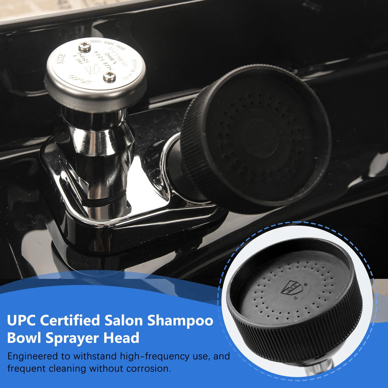 2 Pack UPC Certified Salon Shampoo Bowl Sprayer Head Hose Kit - 1/4" Thread to Attach Shampoo Bowl Faucet for Barber Shop Spa, Black Rubber Salon Sink Shampoo Bowl Hose Replacement Part 2 Pack