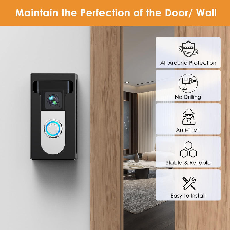 QIBOX No Drill Adhesive Video Doorbell Mount Compatible with Ring/Blink Wireless Video Doorbell, Anti-Theft Camera doorbell Holder Accessories, Not Block Doorbell Motion Sensor & Camera Stick-on Version
