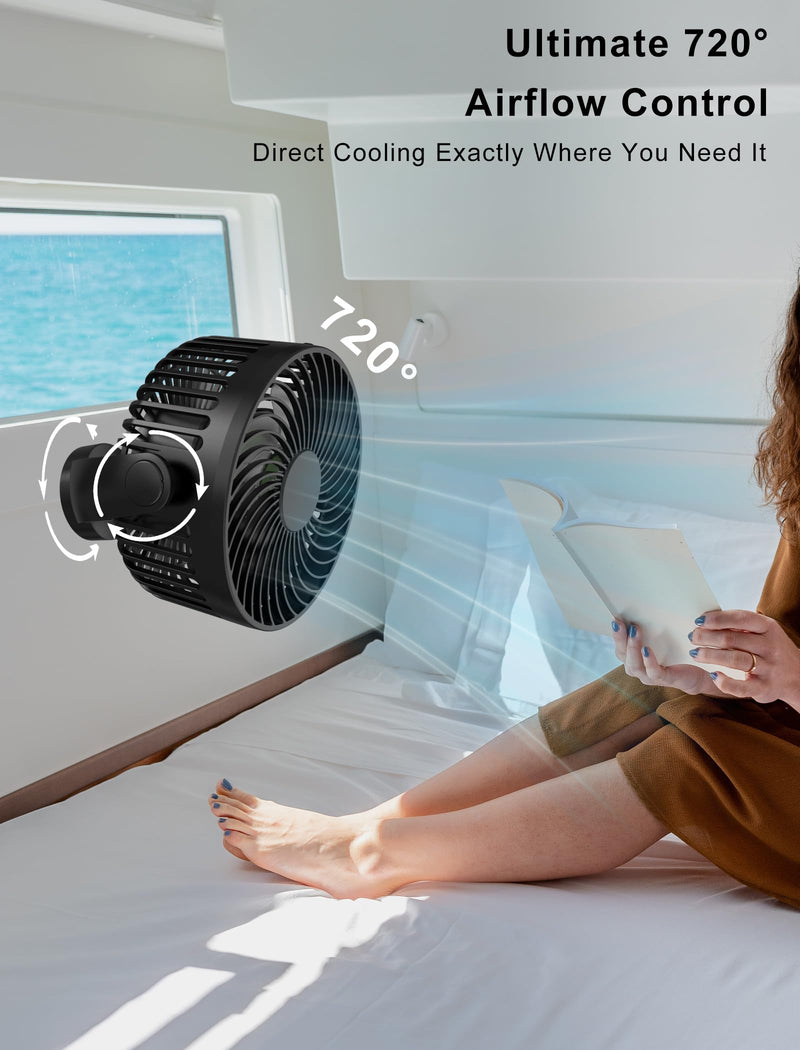 Magnetic Cruise Ship Approved Fan, 12000mAh Battery Operated Travel Fan with 5 Speeds, LED Lantern, Timer, Magnetically Sticks on Cabin Ceilings and Walls, Cruise Essentials 2026 Black