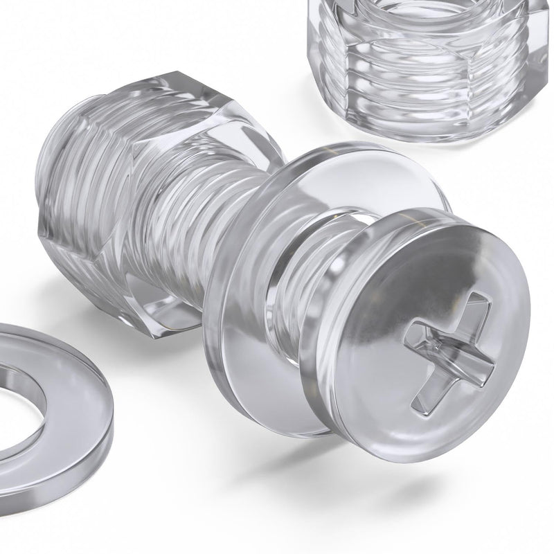 20x Clear Acrylic Pan Head Screws, Nuts & Washers M12 x 40 mm (15/32 x 1 37/64 in)