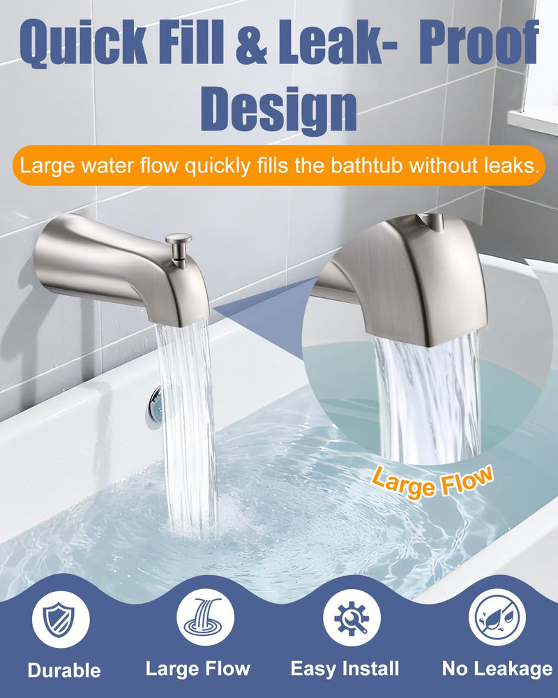 Universal Bathtub Tub Spout with Diverter, Wall Front Mount Tub Faucet Spout 1/2" IPS Thread, Compatible with Westbrass E531D-1F-62 Replacement (Brushed Nickel) Brushed Nickel