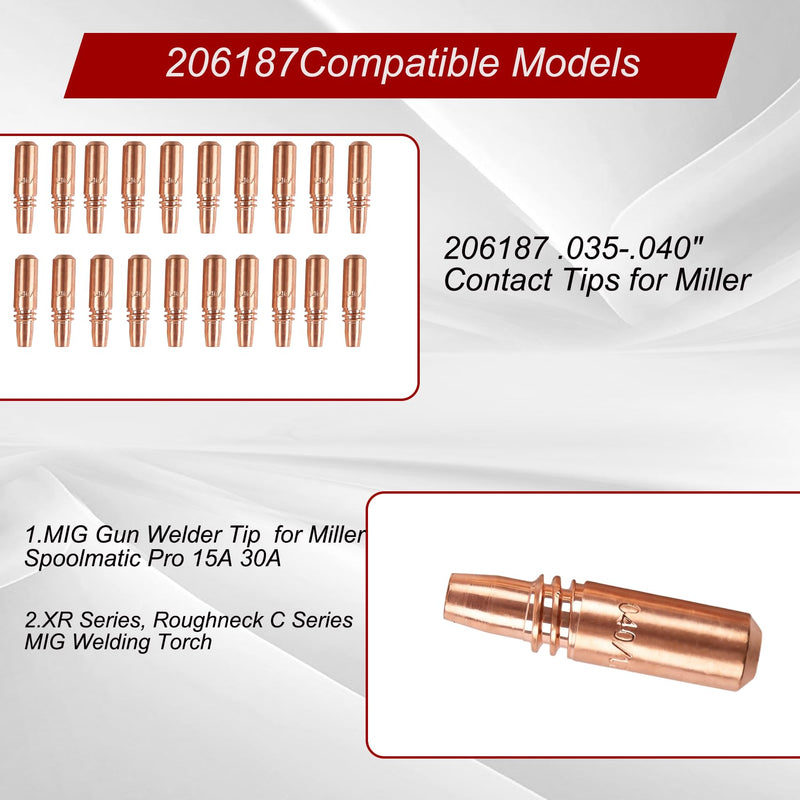 50PK 206187 .040" - .035AL Welding Contact Tips for Spool Spoolmatic 15A 30A Pro Spool Gun & XR Series & Roughneck C-Series Welding Gun, Welding Tips, High-Temperature Resistant 50
