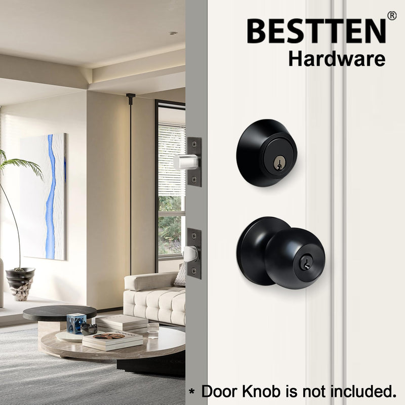 BESTTEN 3 Pack Keyed Alike Deadbolt, Single Cylinder Entry Door Lock with Same Key, 9 Keys Included, for Exterior Front Doors, Matte Black