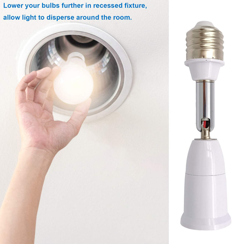 E26/E27 Light Socket Extender, 4.5 Inch Extension Socket Extender Adapter, Adjustable Vertical 180°Horizontal 360°, Flexible Medium Light Bulb Socket Converter (2-Pack)