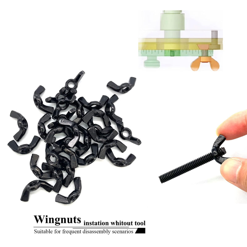 30 PCS 1/4-20 Inch Wingnuts, Quality Carbon Steel Wing Nuts Black Zinc Plated Fasteners Parts Butterfly Nut, Hand Twist Tighten Hardware Nuts Butterfly Wing-Nut 1/4-20” Assorted Kit 1/4-20"-30Pcs-Black