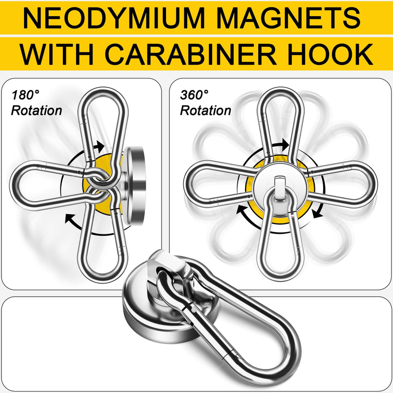 Grtard 12Pack 50LBS Strong Magnetic Hooks with Swivel Carabiner Hook, Premium Magnet Hooks Heavy Duty Magnetic Hook for Hanging, Magnets with Hooks, Refrigerator Magnet Hook Swivel Hook-25mm-12P