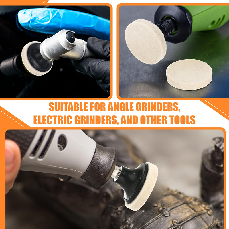 100 Pcs 2 Inch Wool Polishing Wheel Buffing Pads for Drill 1/4" Shank Pads Commpressed Wool Fabric Qc Disc Polishing Buffing Pad Wheels and 1 Pcs Disc Pad Holder for Cleaning Sanding