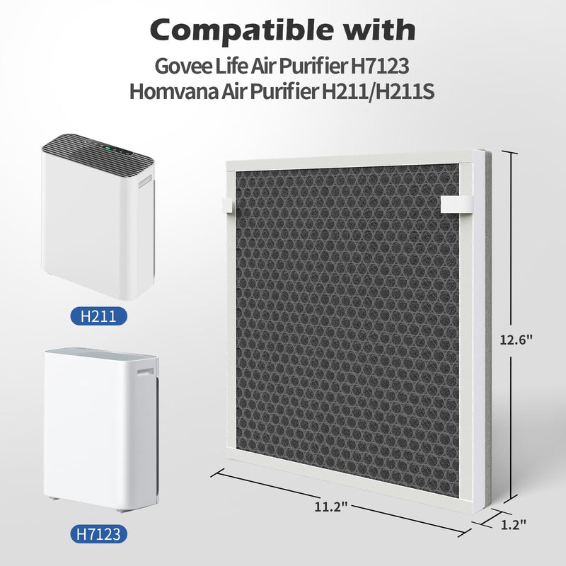 2 Packs H7123 / H7123101 / H211 / H211S Replacement Filter Compatible with Govee H7123101 / Goveelife H7123 Air Clean Purifier and Homvana H211 / H211S Air Clean Purifier with 4 Extra Pre-filters