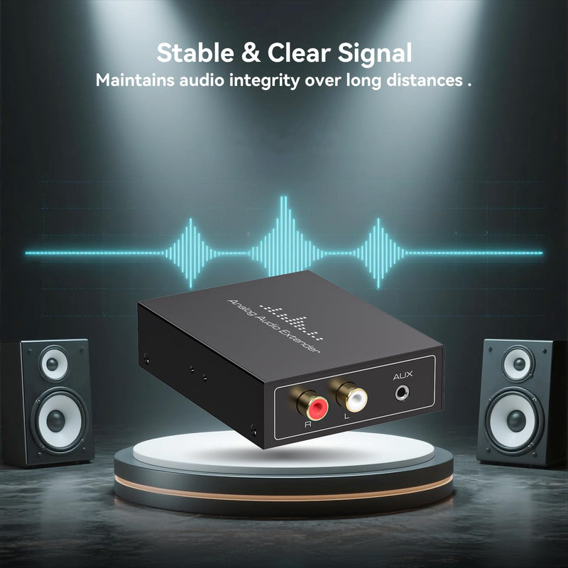 Analog Audio Extender RCA 3.5MM Stereo Over Ethernet LAN Single Cat5e/6 Cable, up to 1640FT/500M No External Power Required for Home Theater Church AMP Long Distance Audio Transmission Black