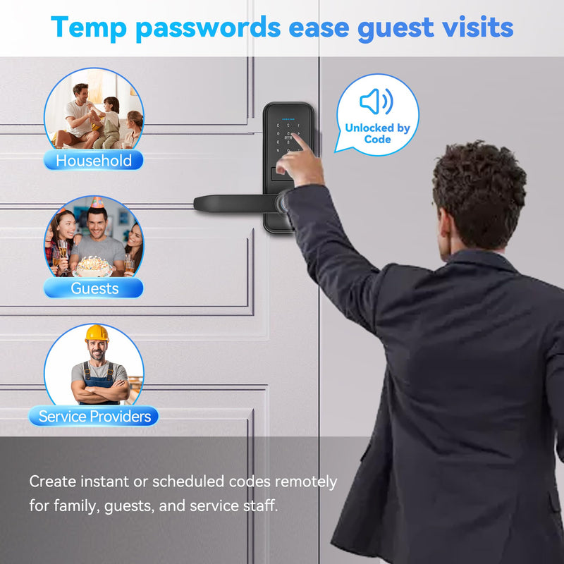 Keypad Smart Door Lock with Handle, QWUE Keyless Entry Smart Lock for Front Door, 5-in-1 Smart Unlock Solution, APP Control, Anti-Peep Keypad Code, Easy Installation and Waterproof Design