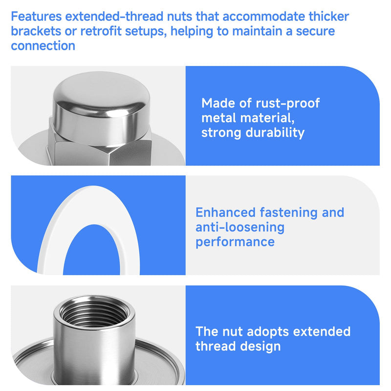 (4-Pack) ZZ5610NUTEXTKIT Extended Acorn Nut and Washer Set, Compatible with Zurn Z5610 Wall-Hung Toilet Installation