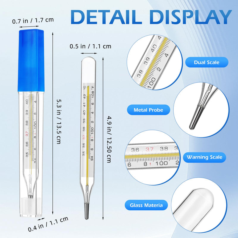 Ciieeo 5Pcs Glass Temperatures Measurement Adult, Temperature Gauge Accurate Temperatures Measurement Testing Tools with Case, Dual Scale Measurement Stick for Oral Underarm Families General Use
