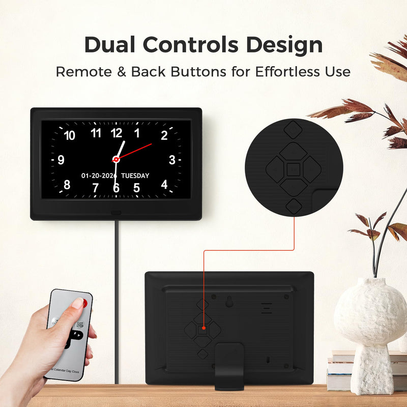 7'' Digital Clock, Dementia Clock With Date And Time, 10 Reminders, 6 Alarms, Auto-Dimming, Auto DST, Remote Control, Large Display Alarm Clock For Seniors, Gifts For People With Dementia, Alzheimers 7" Black