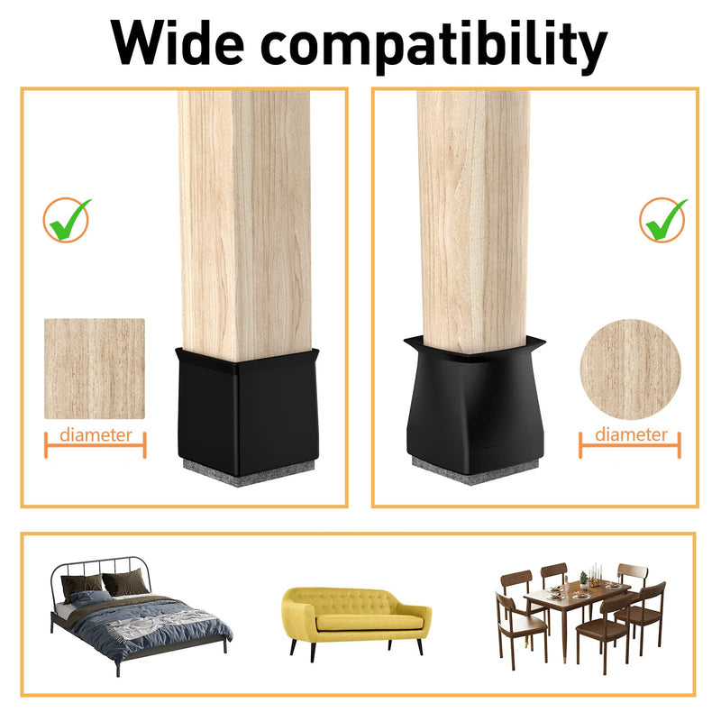 24 Pcs Square Chair Leg Floor Protectors, Chair Leg Covers to Protect Floors, Chair Leg Caps, Chair Foot Protectors for Wood Floors, Anti-Scratch & No Noise. 1 in Black. Square BK Small