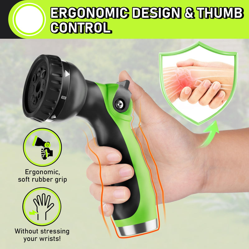SPECILITE Garden Hose Nozzle with 8 Adjustable Spray Patterns, ABS Hose Sprayer Nozzles with Thumb Control On Off Valve for Easy Flow Control, Use for Watering Plants & Lawns, Washing Cars & Pets