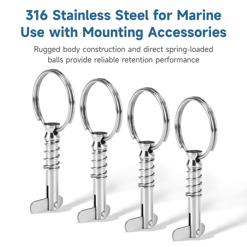 SANLIKE 1/4" 316 Stainless Quick Release Pins 8 Pack Marine Lanyards | 8pcs anti-rust 316 stainless pins, spring lock, lanyards, fit yacht speedboat deck hinge parts