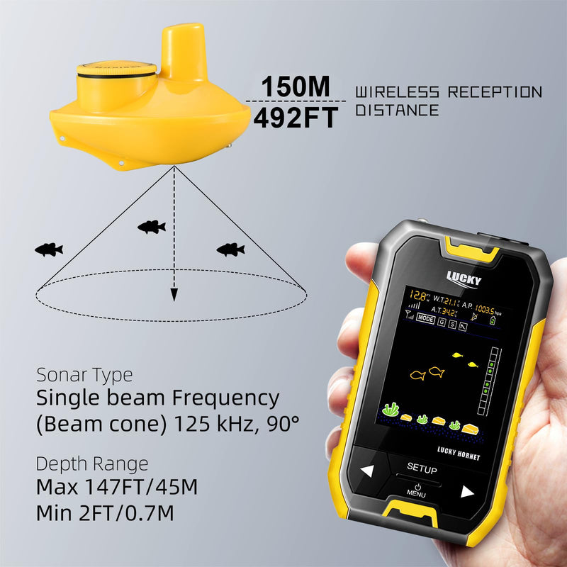 LUCKY Kayak Portable Fish Depth Finder for Boats and Bank | Wireless Handheld Fish Finders with Transducer Castable Fishing Sonar for Pole Freshwater Saltwater Fishing