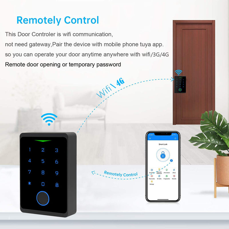 WiFi Access Control Keypad,Fingerprint Controler,125khz Card,Door Lock Opener,Mobile APP Door Keypad,Remote Control Door Lock,Entry Gate Keypad,IP66 Watreproof,1000 User,10pcs Card Free