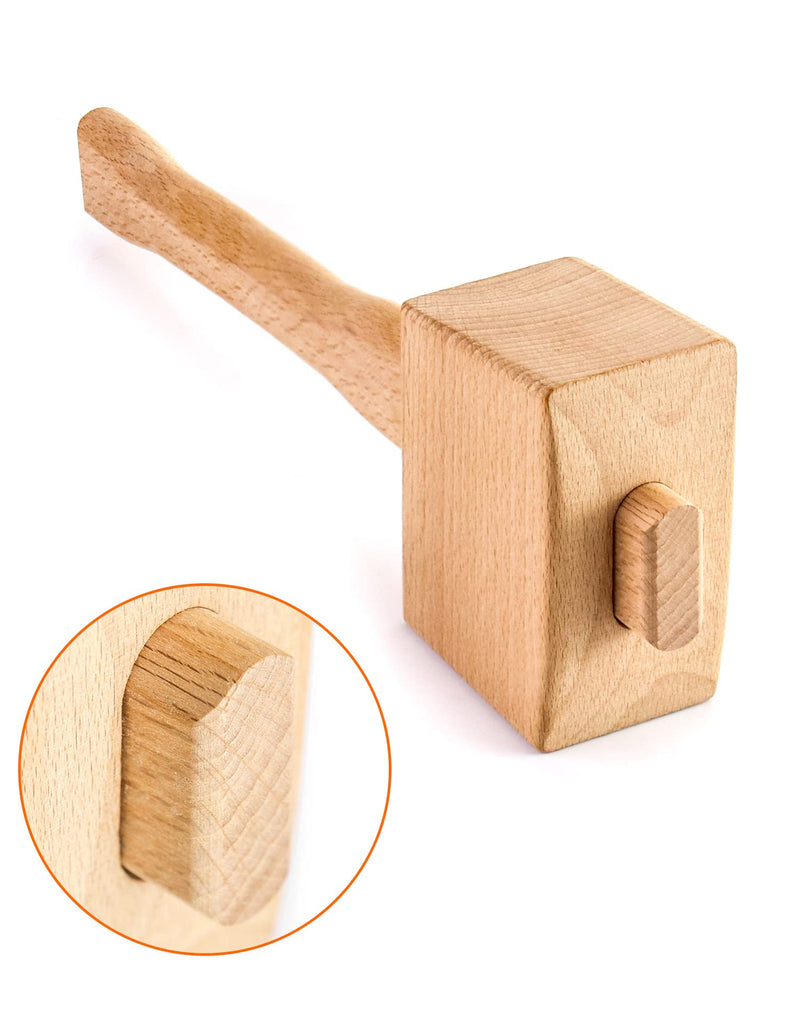 QWORK Wooden Mallet, 9.5" Manual Ice Hammer Mallet Beech Solid Carpenter Wood Hammer Woodworking Hand Tool 1 Pack
