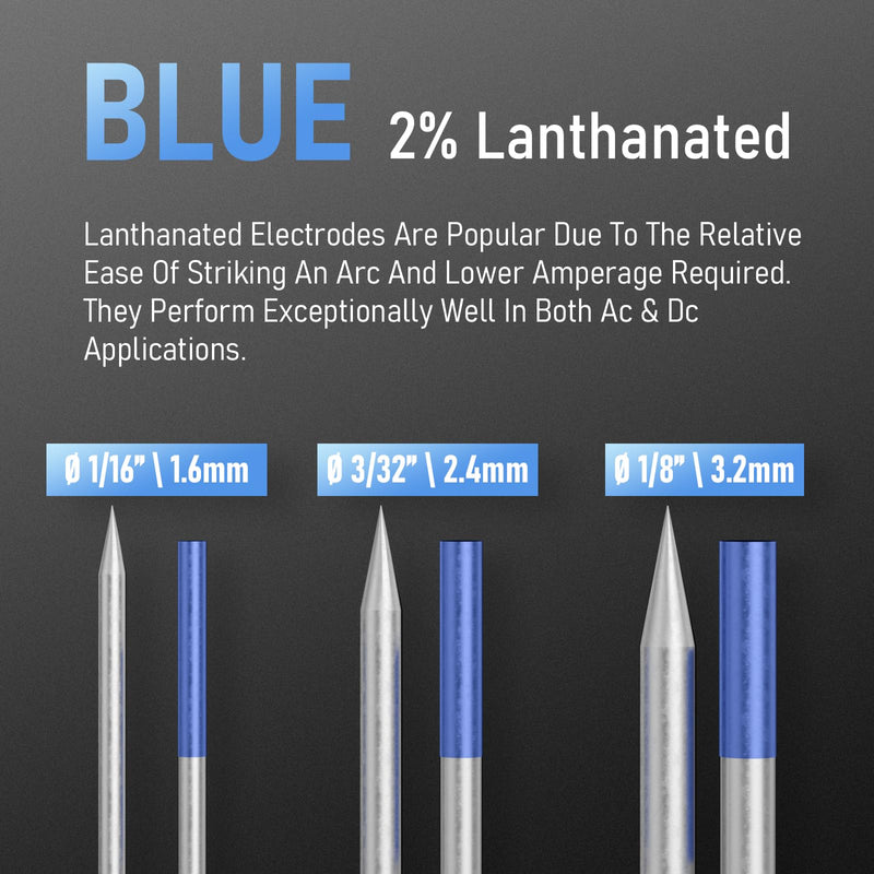 YESWELDER TIG Tungsten Electrode Pre-Sharpened Welding Tungsten Rod 2% Lanthanated 3/32" x 7" (Blue, WL20/EWLa-2) 10-pk 3/32'' Blue (2% Lanthanated)