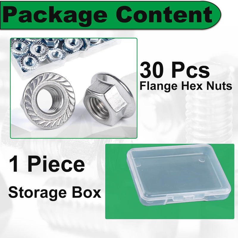 1/4-20 Serrated Flange Hex Nuts, 30 Pcs 1/4" Hexagon Flange Nuts, 304 Stainless Steel, UNC Nuts Fasteners, Right Hand, Replacement SAE Lock Nut for DIY Home Mechanism 1/4-20