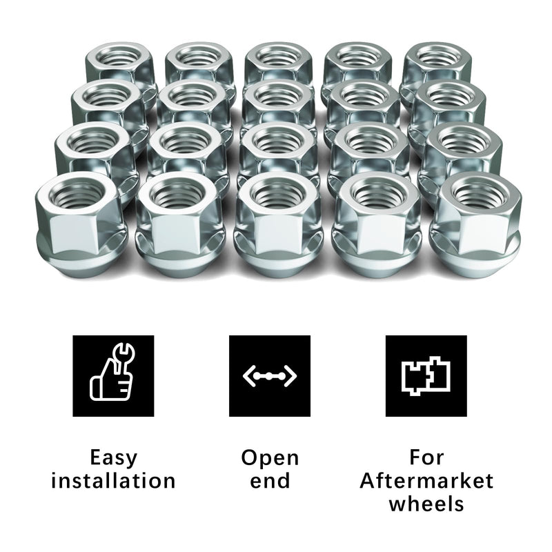 Gaemi 9/16 Open End Chrome Lug Nuts for Aftermarket Wheels,20Pcs 9/16 18 Lug Nuts Set,3/4" Hex 0.84” Height Conical Seat 60,Sliver 9/16"-18
