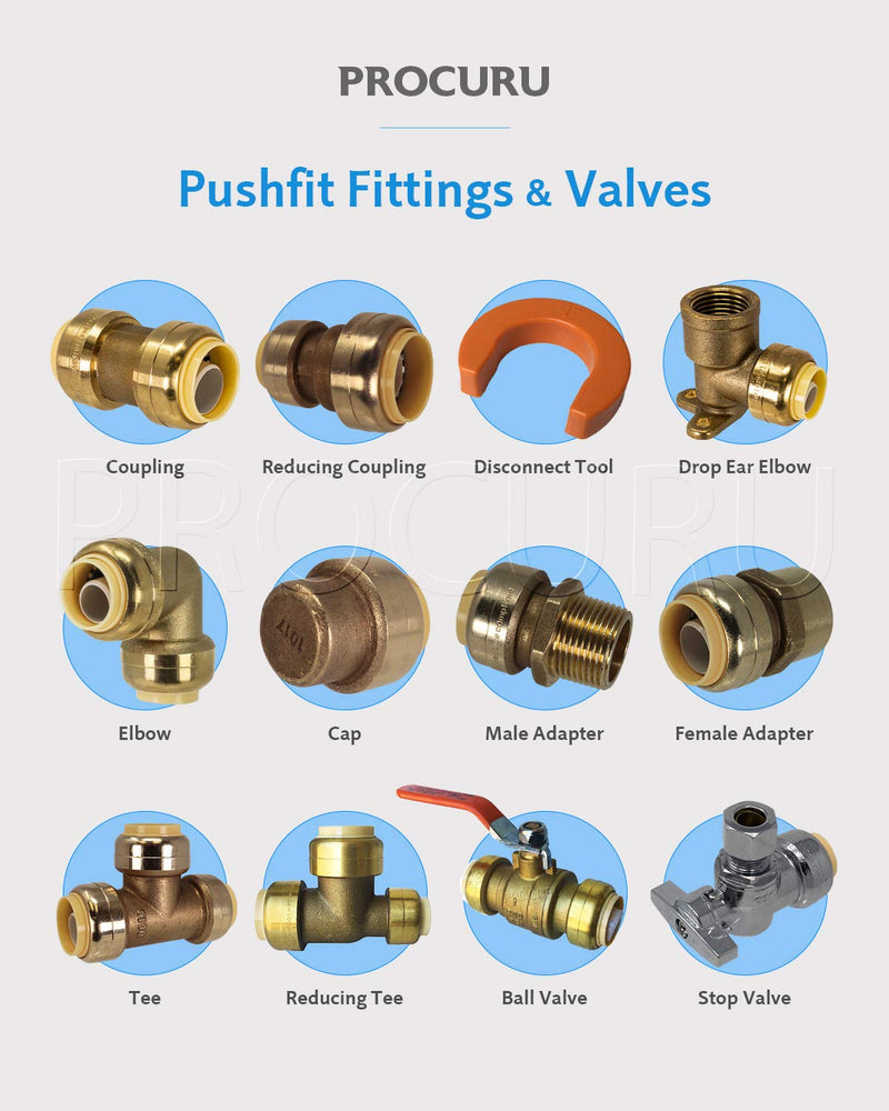 10-Pack PushFit Angle Stop Valve 1/2" Nom x 3/8" OD Comp, Quarter-Turn Push-to-Connect Brass Shutoff Valve for Copper, PEX, CPVC, PE-RT, HDPE Pipes (8X8012-11T) 10