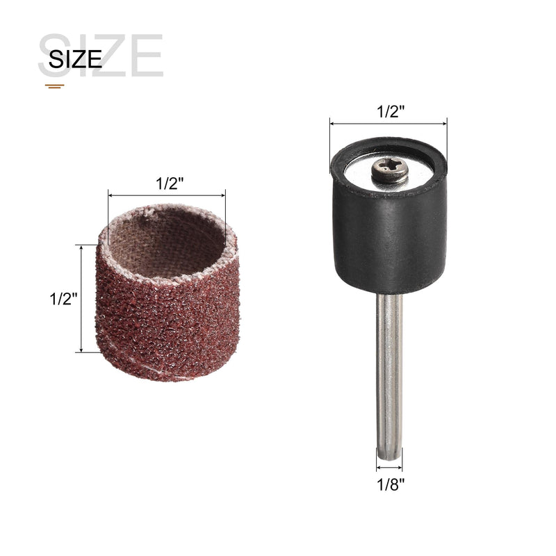 uxcell 100 Pcs 1/2 Inch Sanding Sleeves Sandpaper Set 80 Grit with 2 Pcs 1/8 Inch Drum Mandrels for Rotary Tools