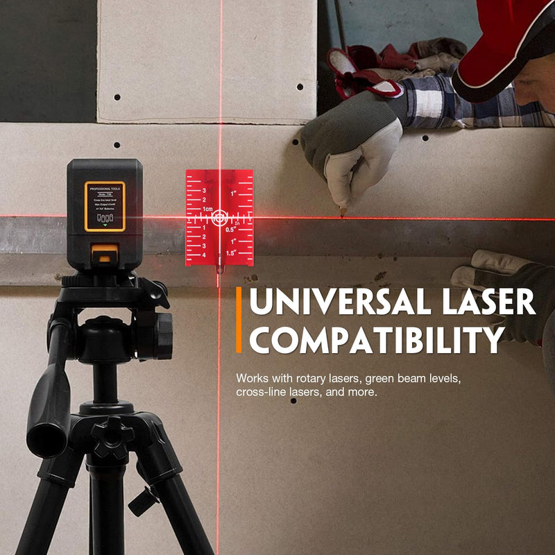 Laser Target Plate Card Set, 4-Pack Magnetic Floor Laser Target with Stand, Green and Red Laser Plates Enhances Visibility 1.3X, Dual Scale Alignment for Rotary & Cross Line Laser Level