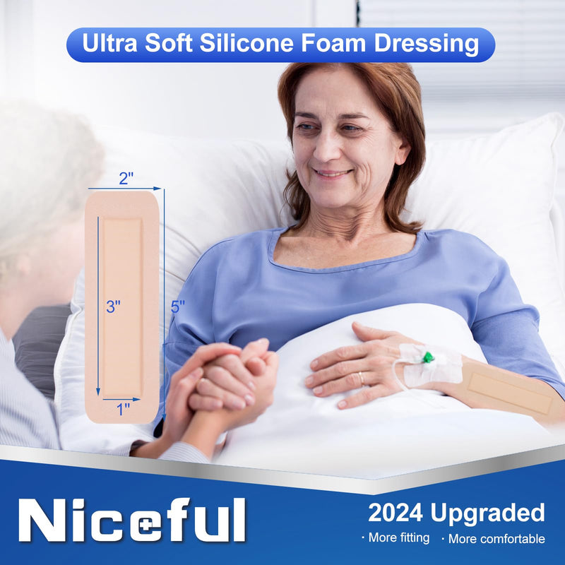 10 Pcs Silicone Foam Dressing 2"x5" - Ultra Soft Waterproof Silicone Bandages with Adhesive Border, Highly Absorbent Foam Dressing for Bed Sores, Leg Ulcers, FSA HSA Eligible 2"X5" 10PCS