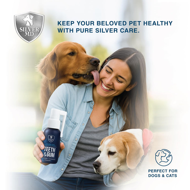Pet Dental Care Spray for Dogs & Cats, Breath Freshener & Oral Hygiene Solution with Nano Silver & Tartar Buildup Support, Teeth Cleaning Gum Spray, Gentle Formula, No Brushing, 4 Oz