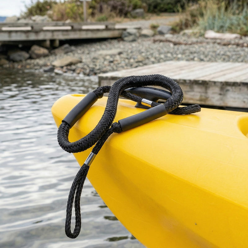 NewDoar 2 Pack Bungee Dock Lines,4FT Mooring Rope 2200LBS Boat Dock Anchor Line with Side Foam Floats for Sailboat, PWC, Kayak, Wooden Boat,Surfboard, Watercraft Accessories(4FT,Black) Black-2pcs