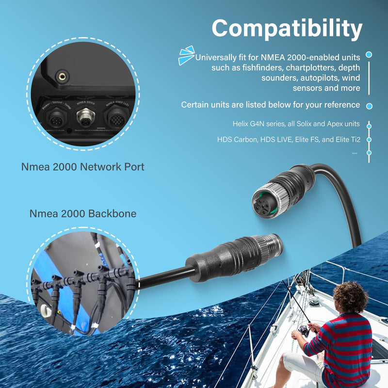 NMEA 2000 (N2K) 14-Foot Drop Cable Backbone Cable Extension Cable Fit for Lowrance Simrad B&G Navico Garmin Networks, Stable Connection, IP67 Waterproof 14 Feet