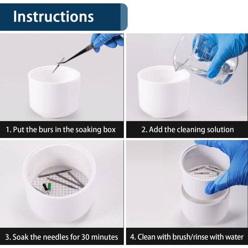 Annhua Dental Bur Holder Cleaner with Strainer, Round Soak Box for Burs Cleaning, Soaking - White