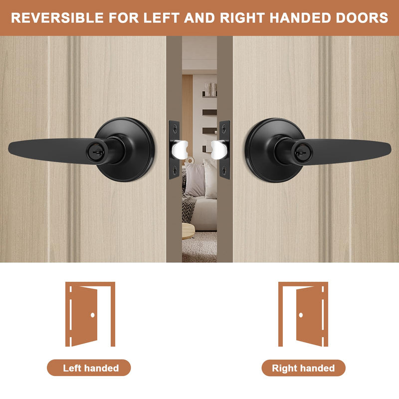 Probrico 4 Pack Entrance Door Levers Door Lock in Black, Combo Entry Door Handles with Locks and Keys Keyed Alike Each with 3 Same Keys Keyed Entrance-Keyed Alike