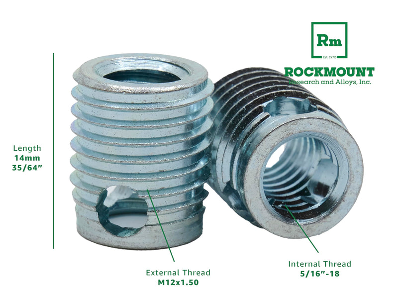 Rockmount Self-Locking Threaded Insert, 5/16"-18 Internal Thread, Standard Wall, 5 pcs