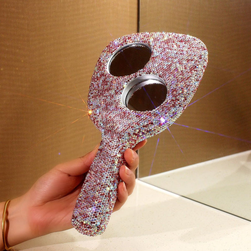 Bling Bling Handheld Mirror - HD Portable Compact Makeup Mirror with Rhinestone Accents - Luxury Desktop Cosmetic Mirror Gift (Pink) Pink