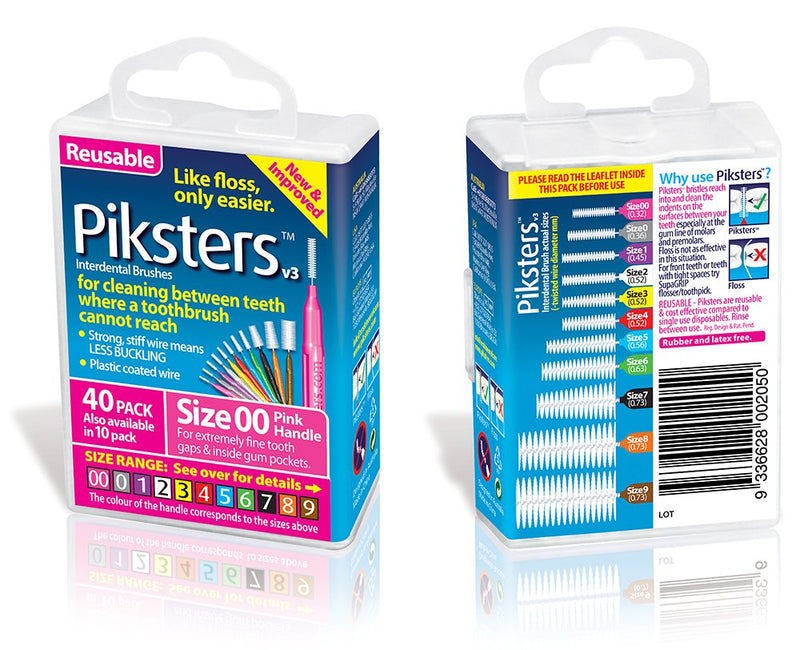 Piksters Interdental Brushes (40 Pack, Size 00 (Pink)) 40 Count (Pack of 1) Size 00 (Pink)
