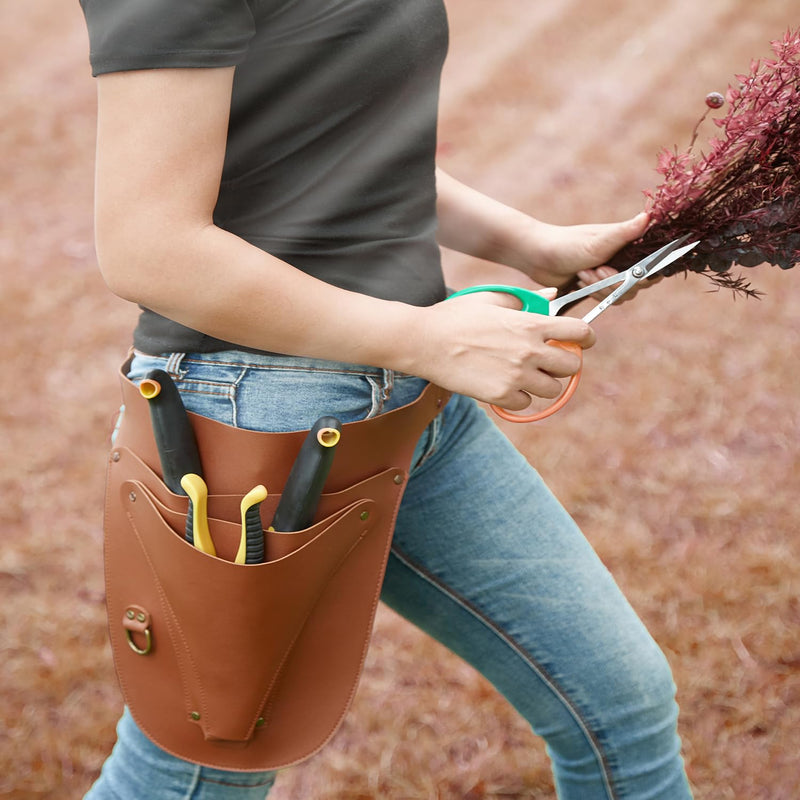 Leather Garden Tool Belt for women & men- Utility belt apron for gardening, DIY, florist & carpenter -Tool Organizer Holster Pouch, Gardening gifts -Florist tool belt- Multiple pockets for han