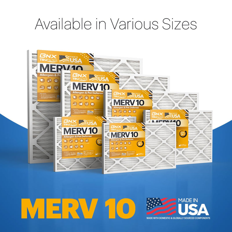 BNX TruFilter 20x23x1 MERV 10 (4-Pack) AC Furnace Air Filter - MADE IN USA - Pleated Air Conditioner HVAC AC Furnace Filters - Removes Odor, Mold, Bacteria, Smoke 20x23x1 4-Pack