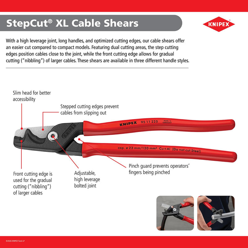 KNIPEX Tools 95 11 225 SBA StepCut® XL Cable Shears, 9"