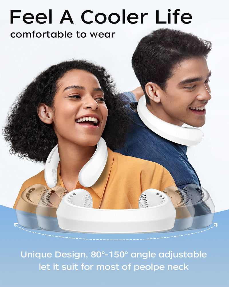 Neck Fan, Portable Fan around Neck, 5200mAh Battery Operated Wearable Personal Fan with USB Rechargeable, 3 Wind Speed,Ultra Quiet, Bladeless,Headphone Design for Travel, Men Women White