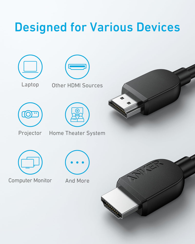 ANKER HDMI Cable 8K@60Hz, 6FT Ultra HD 4K@120Hz HDMI 2.1 Cord,48 Gbps Certified Ultra High-Speed,Compatible with PlayStation 5,Xbox,Samsung TVs,and More 8K/60Hz Black