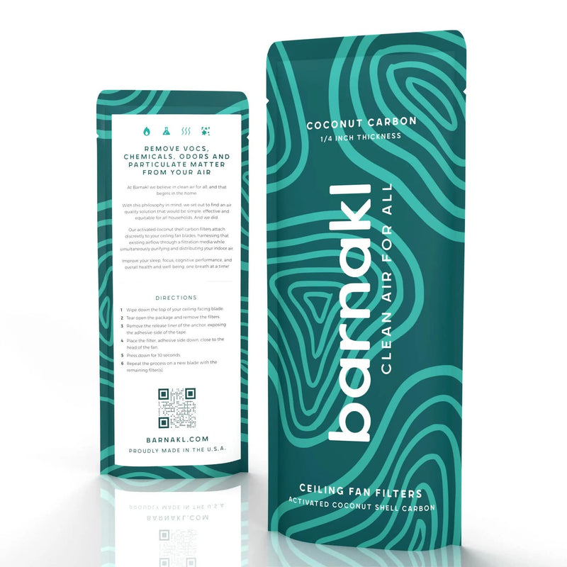 Ceiling Fan Filters | Activated Coconut Shell Carbon Filter | Easy-Stick Universal Ceiling Fan Air Filters | Unscented Ceiling Fan Blade Filters for Common Household Contaminants, (3-Count) 3