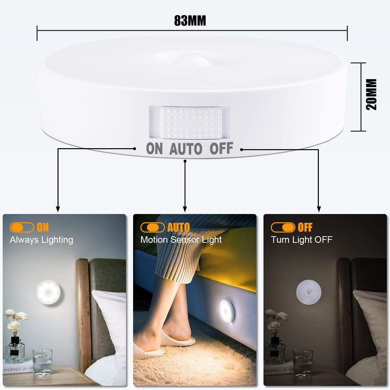 Upgraded Motion Sensor Light [8 LEDs], 3 Pack Night Light Rechargeable, 3M/120° Detection Range, 3 Modes, Closet Light, Bedroom Light, Anywhere Stair Light, Hallway Light - 6000K Cold White